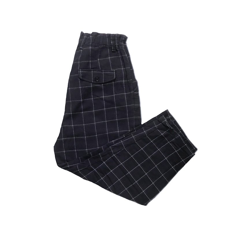 Vintage Japan Plaid Pants 古著日本格紋褲 - 闊腳褲/長褲 - 棉．麻 黑色