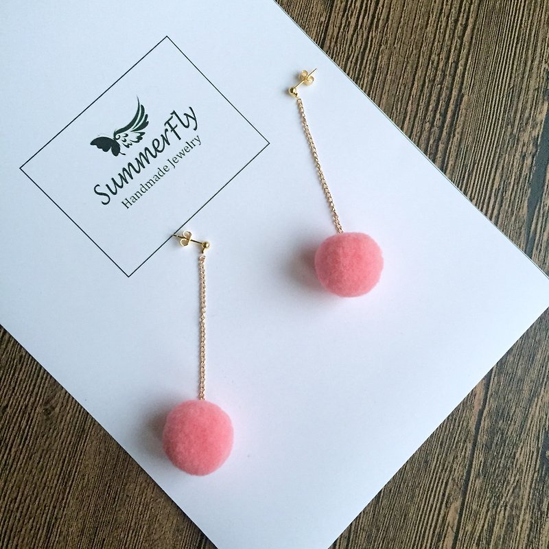 Can change the ear clip ❤️ ❤️ watermelon pink cute plush ball earrings earrings ear Peas line without pierced ears clip-on ear hook exchange birthday gifts - Earrings & Clip-ons - Other Materials Pink