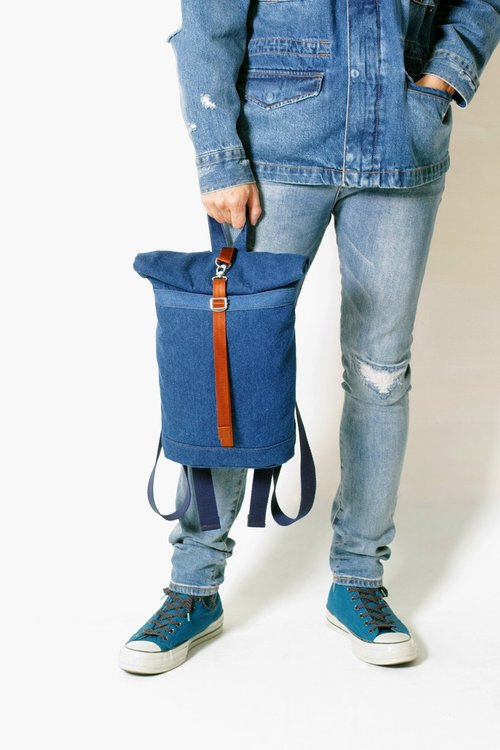 サマートラベルDENIM-ハンドメイドデニム デニムキャンバス ロールバック/タブレットバッグ