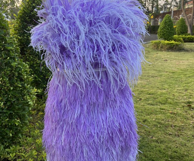 Dress embroidered with ostrich feathers, purple dress. take pictures of  parties - Shop LODESTAR One Piece Dresses - Pinkoi