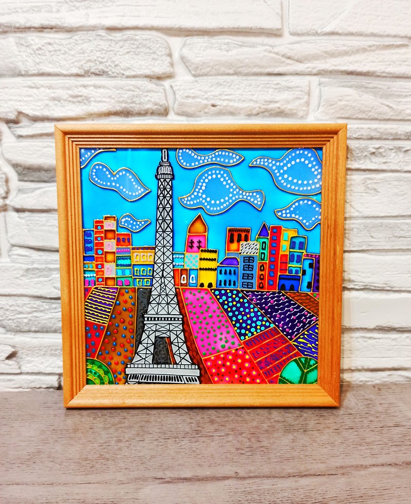 Paris Eiffel Tower painting on glass Paris city wall art Original stained glass
