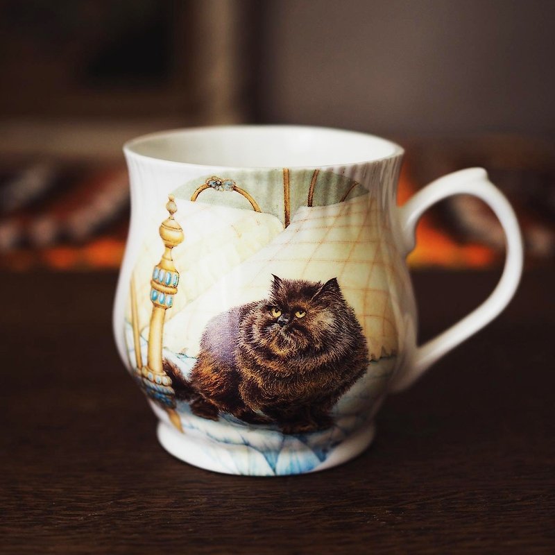 英國復古 ROSEWOOD 貴族貓貓骨瓷馬克杯 (黑色貓) - 咖啡杯 - 瓷 多色