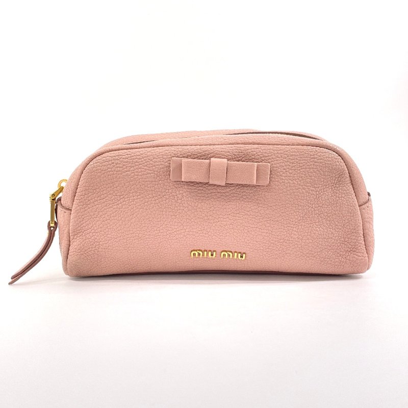 【日本直送 中古美品】ミュウミュウ MIU MIU ポーチ レザー ピンク メイクポーチ リボン - 化妝包/收納袋 - 真皮 粉紅色