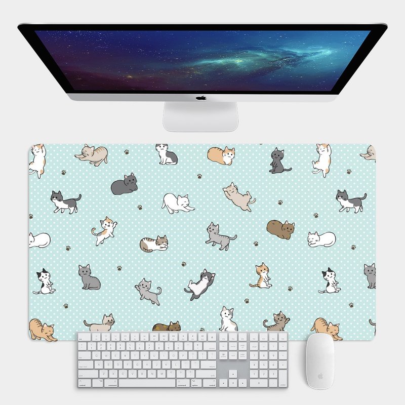 Full version cat cat cat cat footprints large size mouse pad table mat desk pad PU061 - แผ่นรองเมาส์ - ยาง สีเขียว