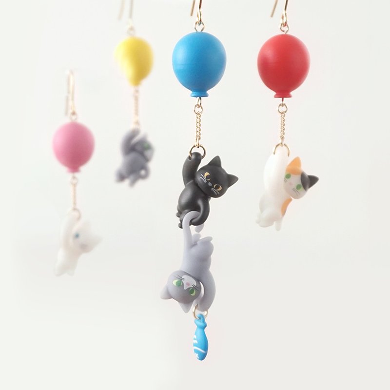 Mischievous Cat: A Carefree Journey Through the Sky - Earrings & Clip-ons - Other Materials White