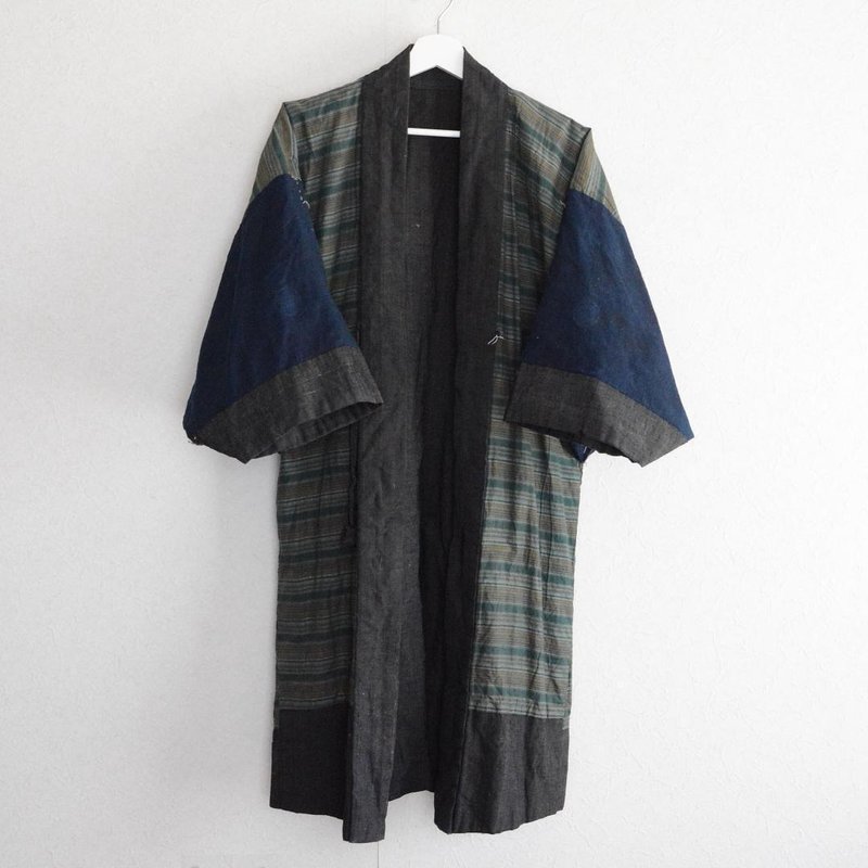 羽織和服瘋狂圖案靛藍染色波峰日本複古大正昭和 - 男夾克/外套 - 其他材質 多色