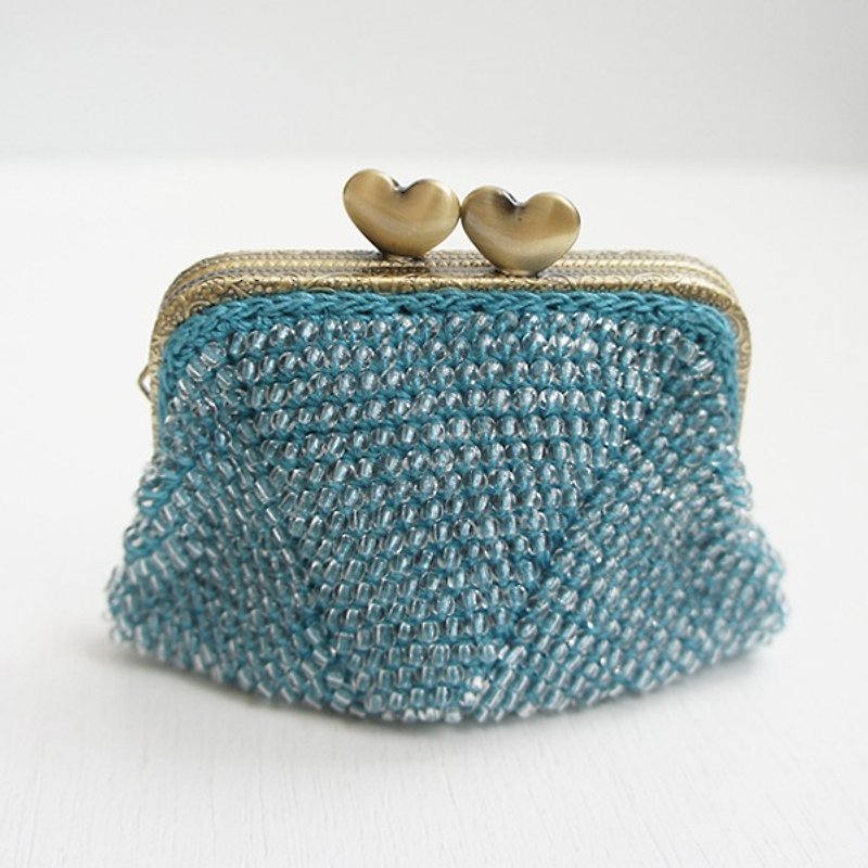 Ba-ba handmade☆beads crochet coinpurse (No.601） - 銀包 - 其他材質 藍色