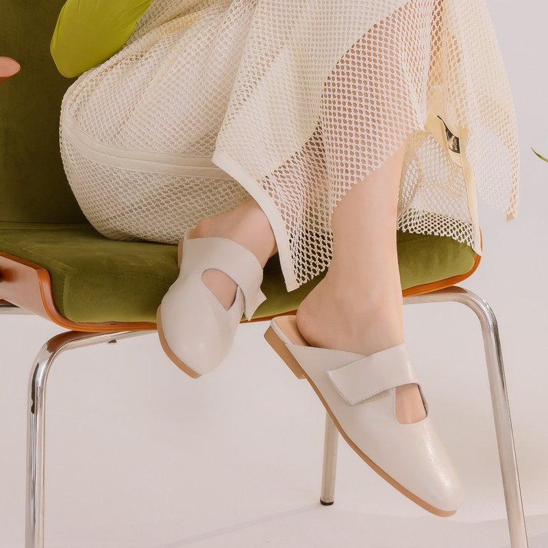 【I called Love】Fashionable and classic丨Curved devil felt lace-up mules - Mary Jane Shoes & Ballet Shoes - Waterproof Material White