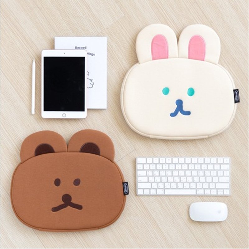 DONATDONAT Big Face Dorna Bear & Dorah Rabbit 11-inch Flat Bag - Tablet & Laptop Cases - Other Materials 