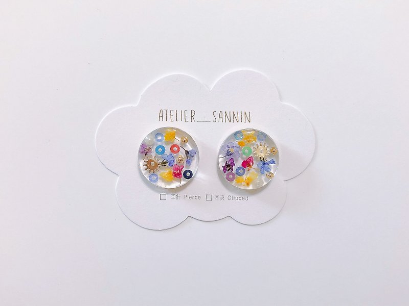 Flower-type book series - colorful fruit hand-made dry flower flower stickers ear ear clip - Earrings & Clip-ons - Other Materials 