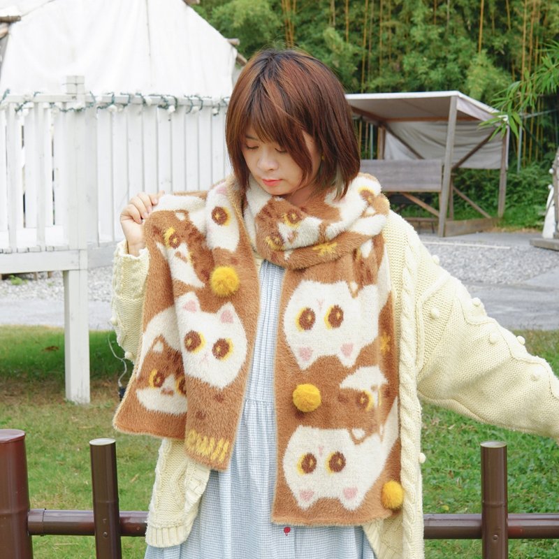 MEWJI original cute Japanese style cat stacking knitted scarf neck creative autumn and winter plush gift - Other - Polyester 