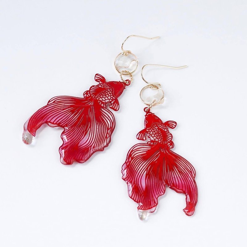 金魚 Water　ピアスorイヤリング - 耳環/耳夾 - 樹脂 紅色