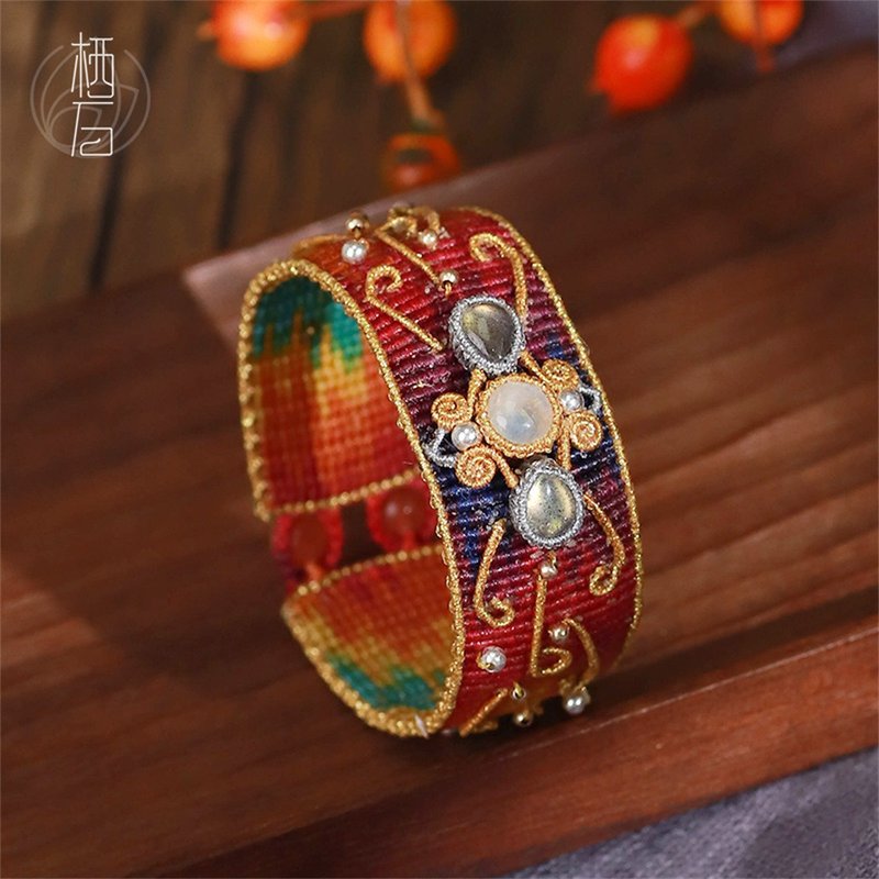 Qi Stone original poetry and painting series neon bright Chinese style jewelry DIY hand-woven tutorial material package - Knitting, Embroidery, Felted Wool & Sewing - Thread 