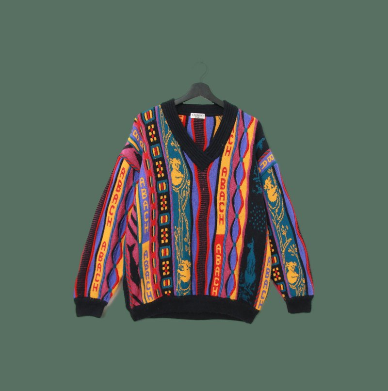 Back to Green-復古毛衣s-13V領 繽紛色彩 字體 vintage sweater - 女毛衣/針織衫 - 聚酯纖維 