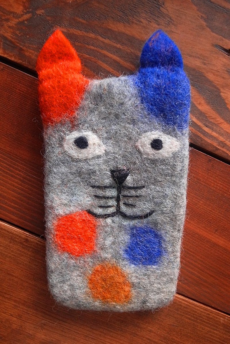 羊毛氈 灰貓 貓咪 手機袋 手機套 保護套  大 - 手機殼/手機套 - 羊毛 灰色