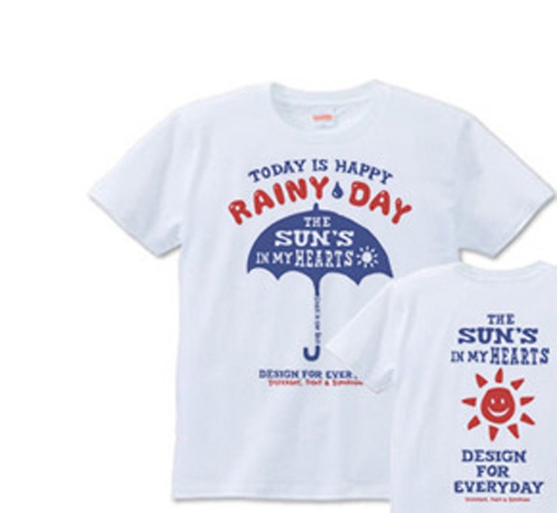 Umbrella Umbrella -happy rainy day- S-XL T-shirt [Made to order] - เสื้อฮู้ด - ผ้าฝ้าย/ผ้าลินิน ขาว