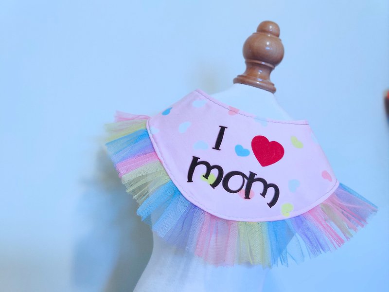 Double-sided available I love mom I love dad pet cat and dog scarf neck ornament Mother's Day - Clothing & Accessories - Cotton & Hemp Pink