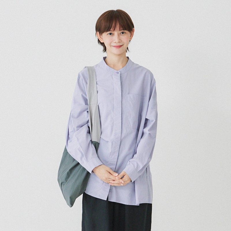【Simply Yours】中山領棉質長襯衫 藍紫F - 女上衣/長袖上衣 - 棉．麻 藍色