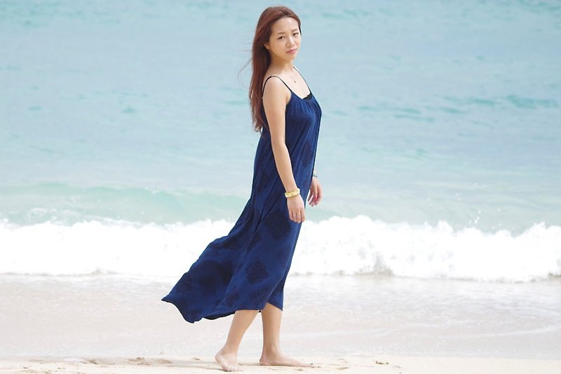 Quilt pattern camisole asymmetry long dress <Navy> - One Piece Dresses - Other Materials Blue
