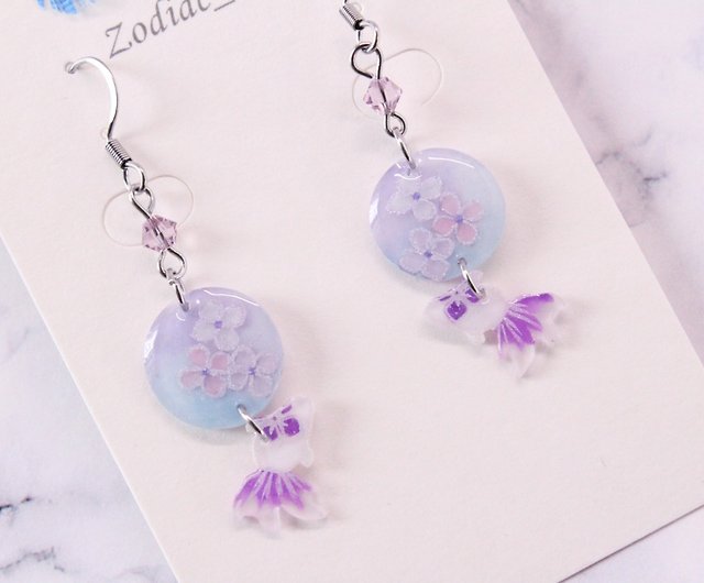 Shrink plastic】Hand painted hydrangea purple goldfish earrings - Shop  Zodiac Handmade Accessories Earrings & Clip-ons - Pinkoi