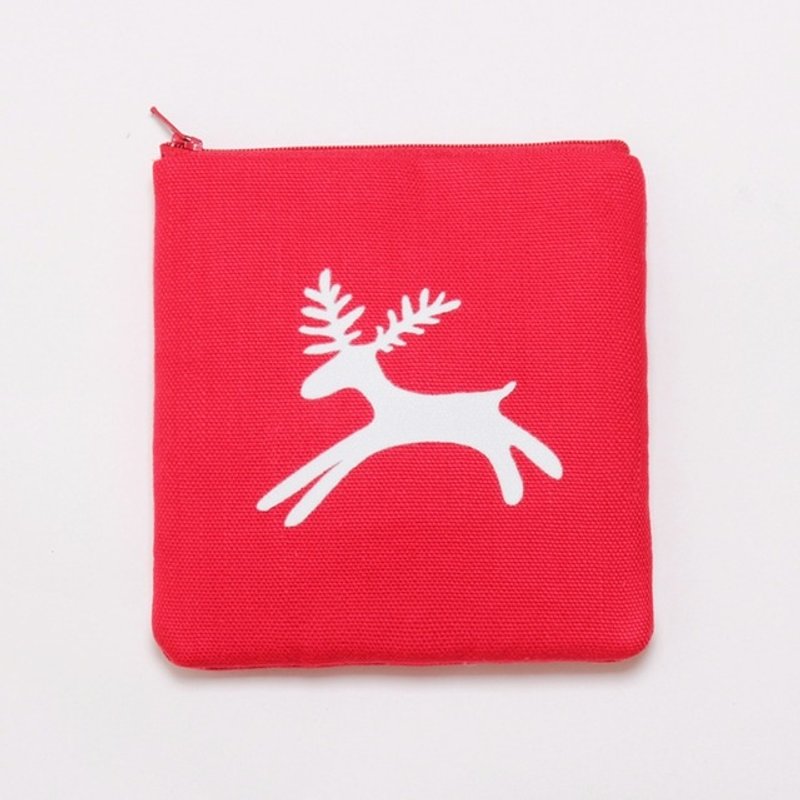 聖誕奔跑麋鹿小紅包【聖誕禮盒】聖誕交換禮物 - 化妝包/收納袋 - 棉．麻 紅色