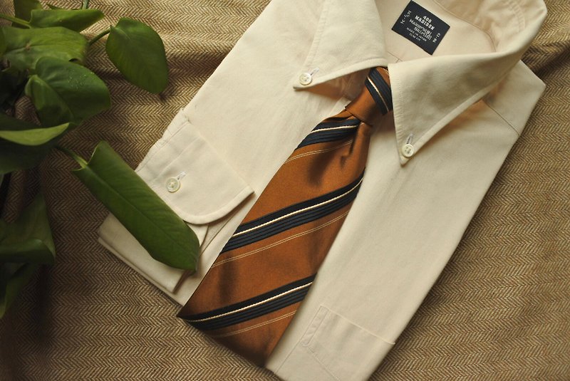 All-silk British-made Vintage antique vintage tie textile stripes PAUL SMITH - เนคไท/ที่หนีบเนคไท - ผ้าไหม สีนำ้ตาล