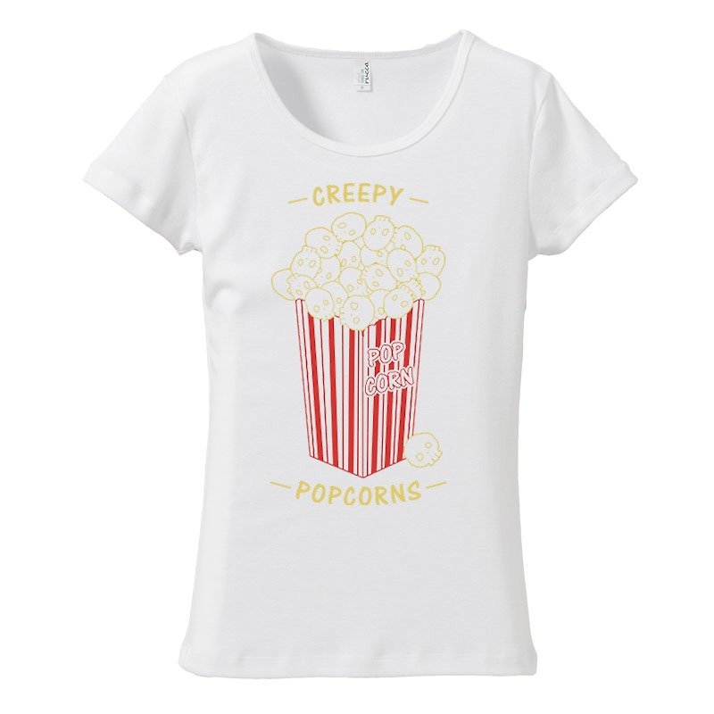 [レディースTシャツ] Creepy Popcorns - Tシャツ - コットン・麻 ホワイト