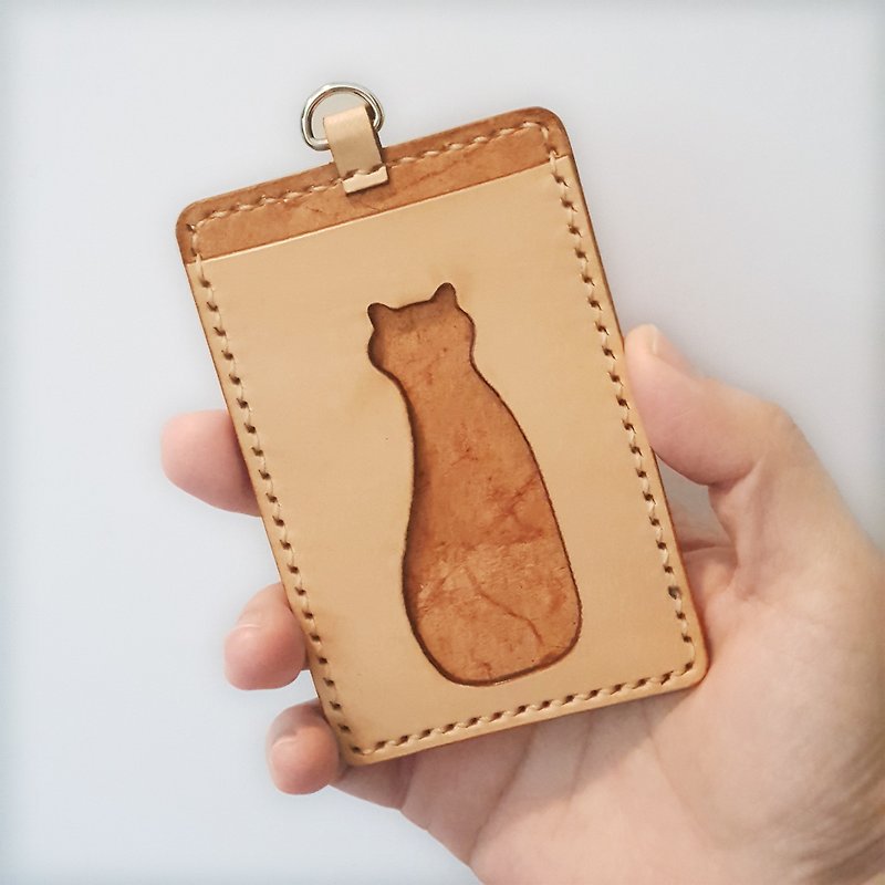 Cat leather identification card holder card holder leather card holder original color - without leather rope - can be lettering - ID & Badge Holders - Genuine Leather 