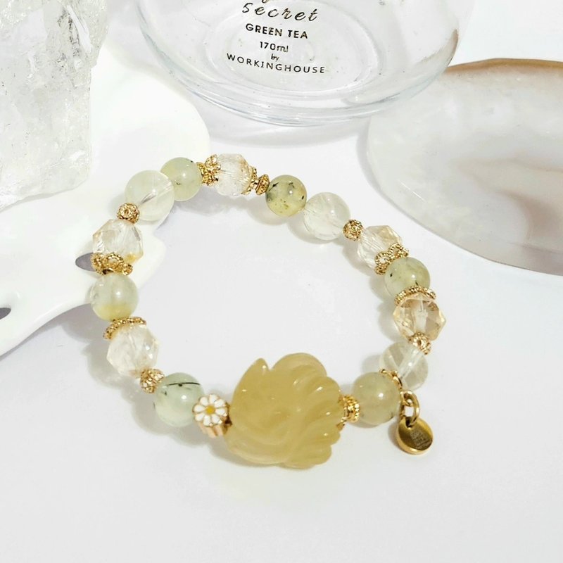 淺黃晶九尾狐設計手鍊/助事業運、招財之搭配水晶 - 手鍊/手環 - 水晶 綠色