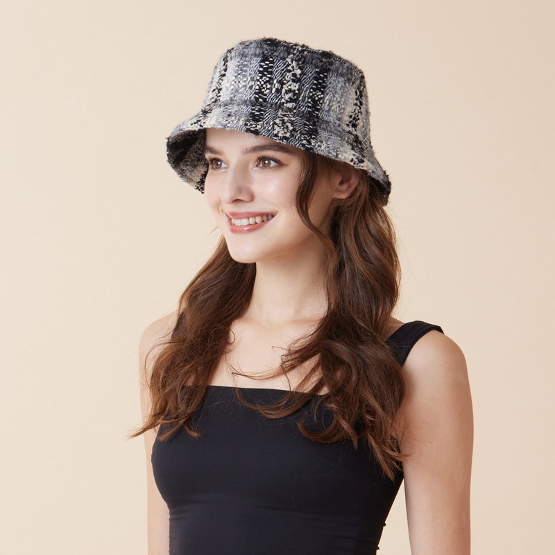 JULIET 花呢桶帽 - 黑灰格紋 - 帽子 - 其他材質 黑色