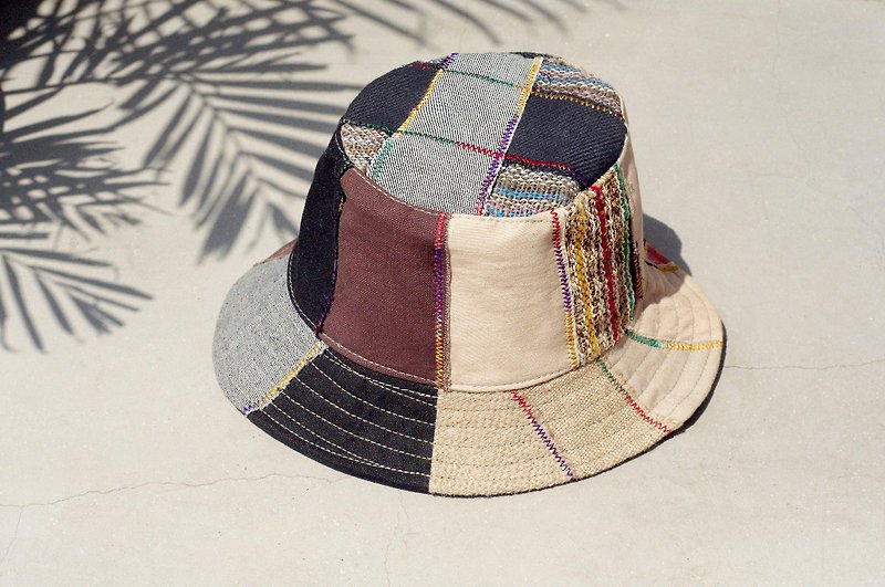 Limited one ethnic mosaic of hand-woven cotton cap / hat / visor / hat Patchwork - blending Japanese national wind splicing - Hats & Caps - Cotton & Hemp Multicolor
