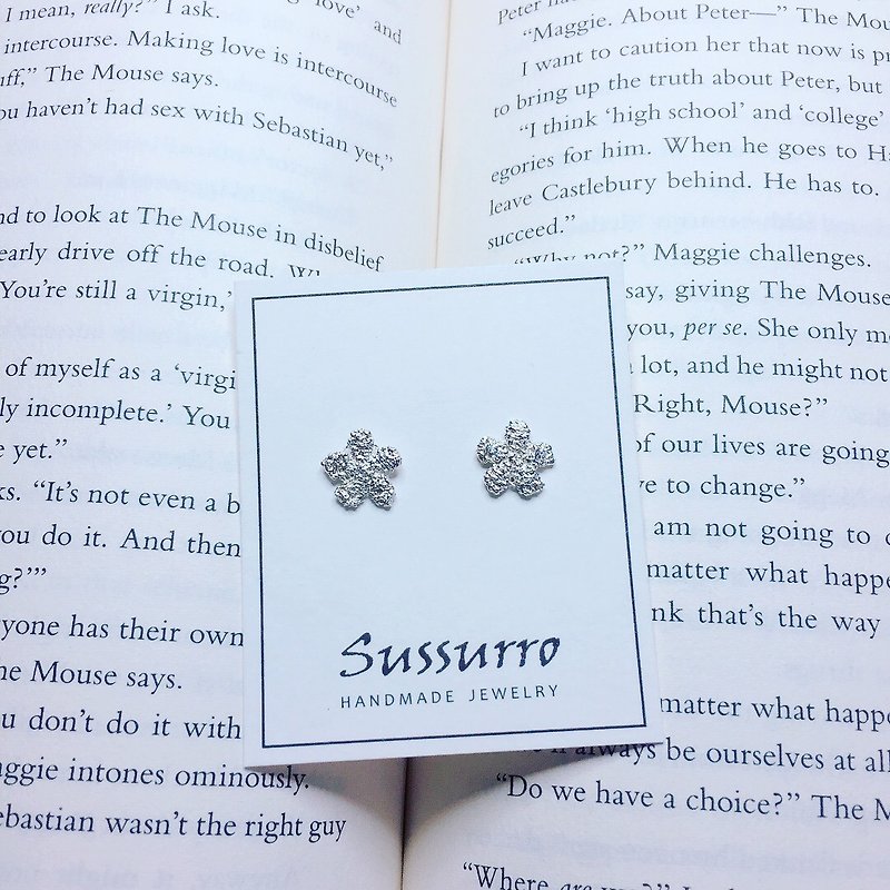 Sussurro Hand. Small Flower Sterling Silver Earrings-On-Ear/Braided Lace - Earrings & Clip-ons - Sterling Silver Silver