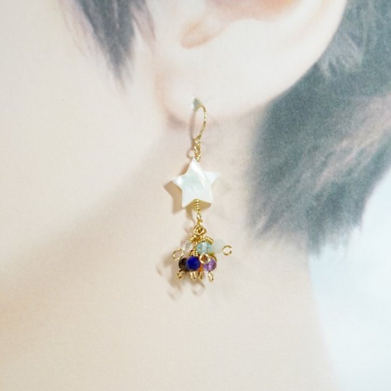 Shooting star amulet earrings: 8 kinds of natural stone hook earrings 14kgf