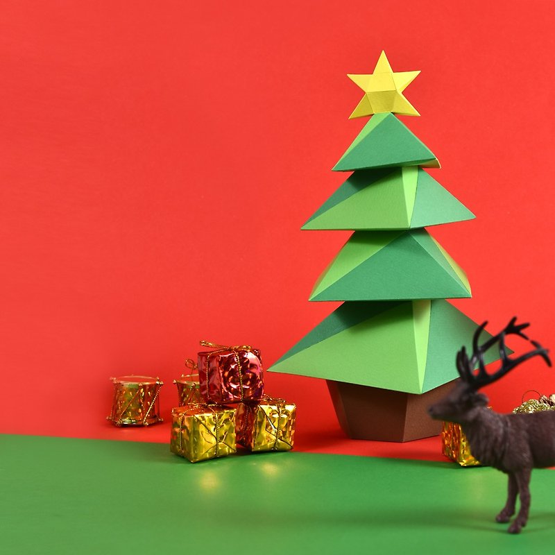 3D paper model-DIY hands-on-free cutting-holiday series-star Christmas tree-Christmas decorations - งานไม้/ไม้ไผ่/ตัดกระดาษ - กระดาษ สีเขียว