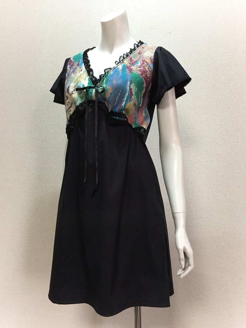 [One of a kind, with design drawing] Painting-style Gobelin/Italian cotton blend fabric one-piece dress KOJI TOYODA - One Piece Dresses - Cotton & Hemp Multicolor