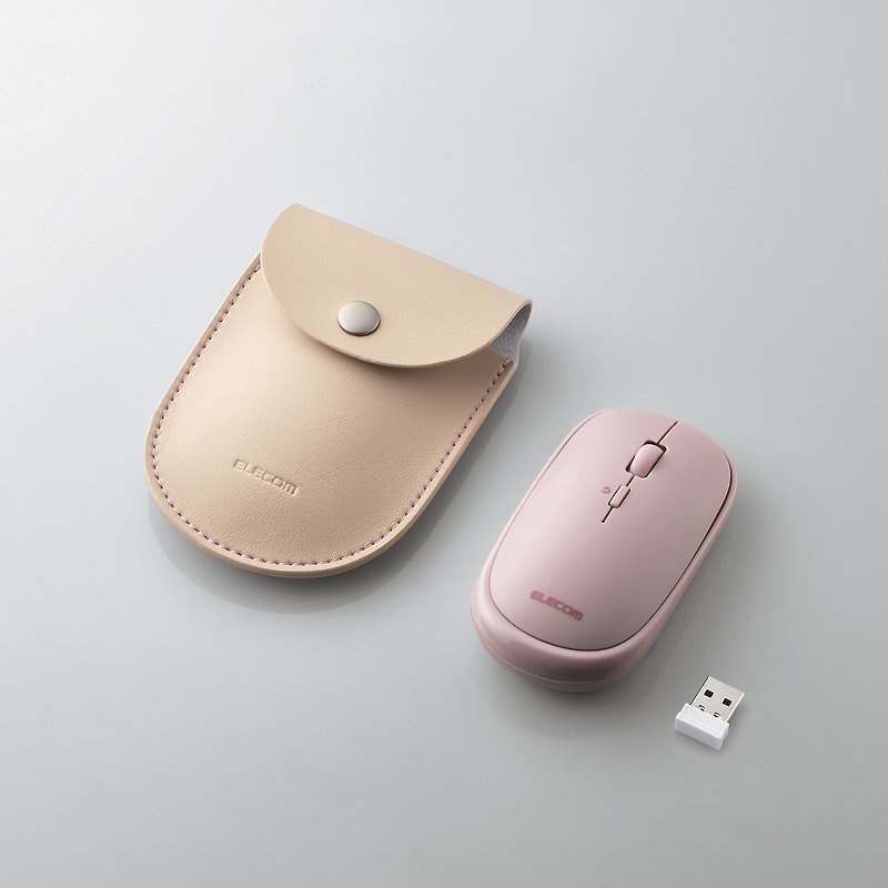 ELECOM portable silent wireless mouse with leather bag pink