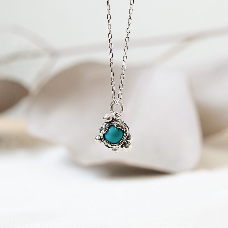 Handmade Silver 925 Sterling Silver Little Monster Ball Necklace Turquoise - สร้อยคอ - เงินแท้ สีน้ำเงิน
