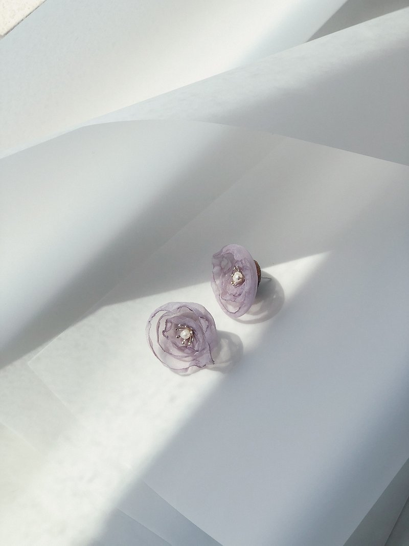 紫羅蘭珍珠聯名耳環 / 紫灰兩色 - 耳環/耳夾 - 純銀 紫色