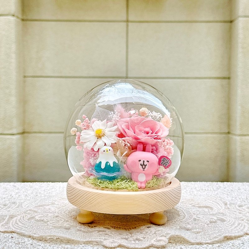 Kanahei's little animals/pink bunny/P help/everlasting flowers/dried flowers/night light/glass cup cover - ช่อดอกไม้แห้ง - พืช/ดอกไม้ หลากหลายสี