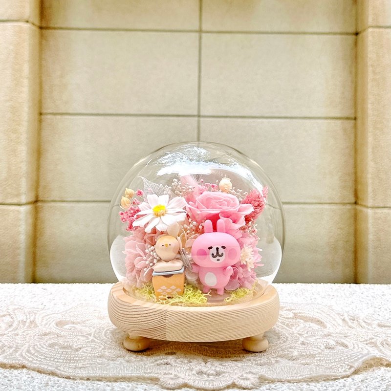 Kanahei's little animals/pink bunny/P help/everlasting flowers/dried flowers/night light/glass cup cover - Dried Flowers & Bouquets - Plants & Flowers Multicolor