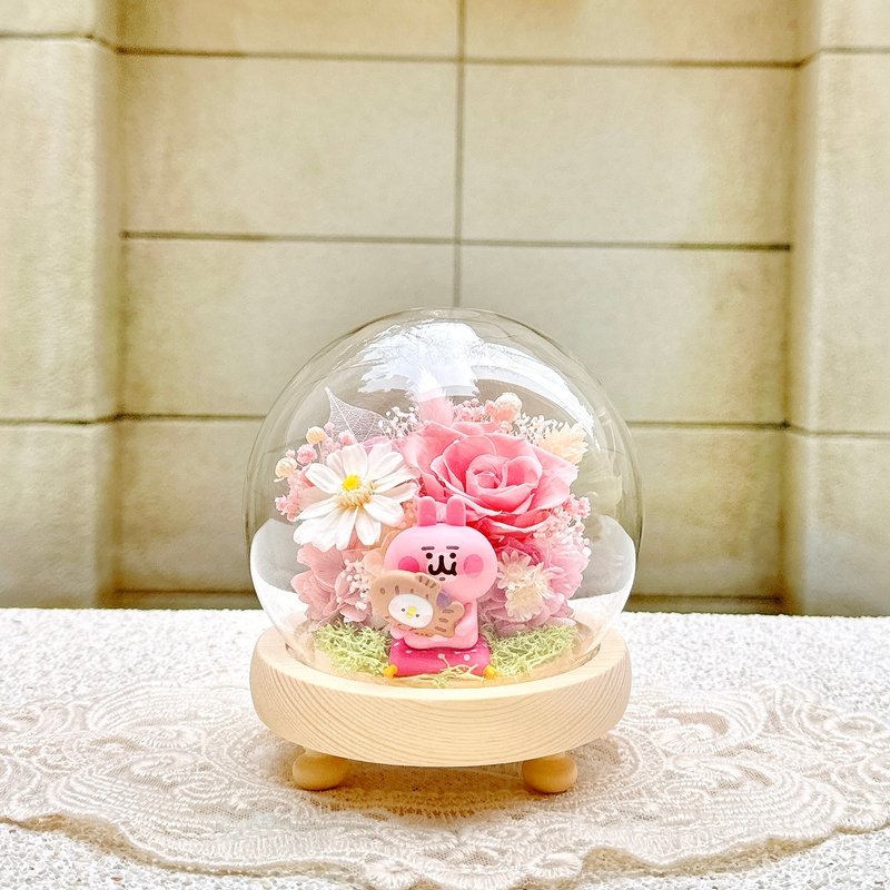 Kanahei's little animals/pink bunny/P help/everlasting flowers/dried flowers/night light/glass cup cover - ช่อดอกไม้แห้ง - พืช/ดอกไม้ หลากหลายสี