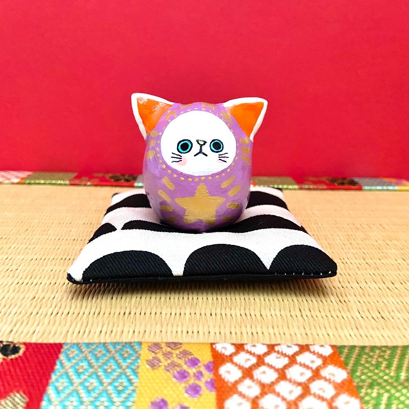 Cat and cat daruma [small] purple - Items for Display - Clay Purple