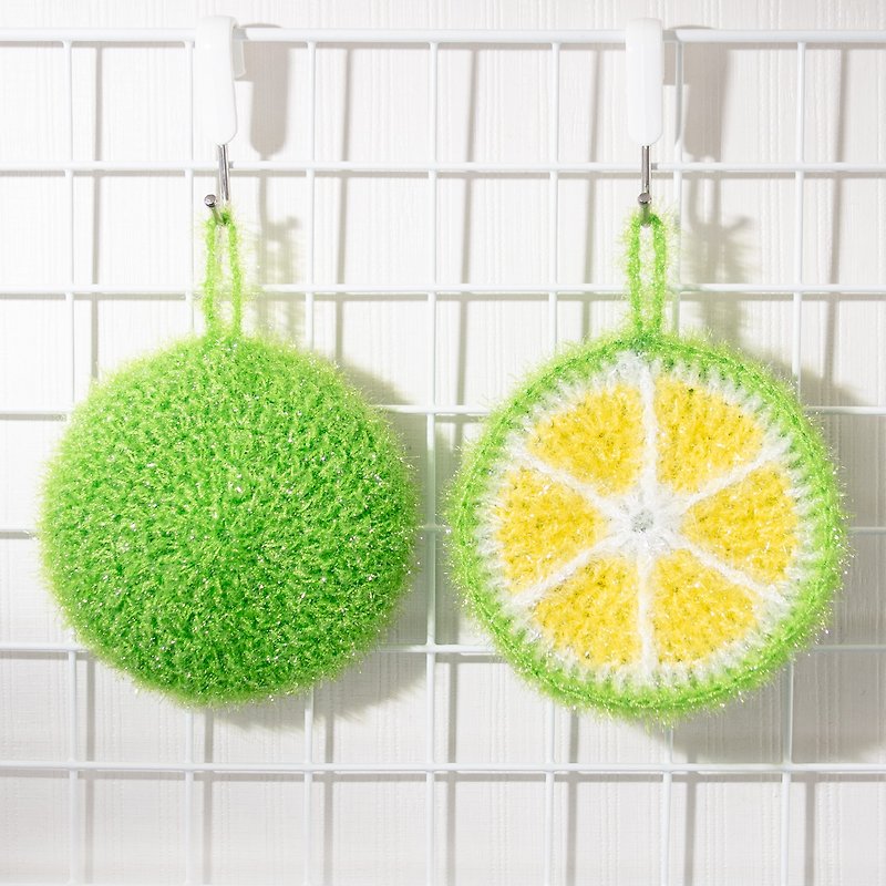 手工編織雙層檸檬 洗碗巾 黃綠菜瓜布 刷鍋神器 - 其他 - 聚酯纖維 綠色