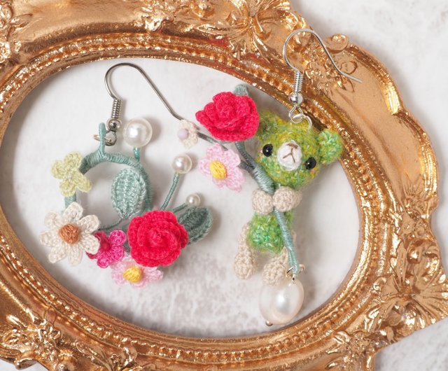 ちっちゃな薔薇ピアス　イヤリング〜pink〜 薔薇ピアス・イヤリング*ピンクのバラのアシンメトリー耳飾り