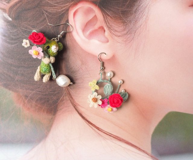 ちっちゃな薔薇ピアス　イヤリング〜pink〜 薔薇ピアス・イヤリング*ピンクのバラのアシンメトリー耳飾り