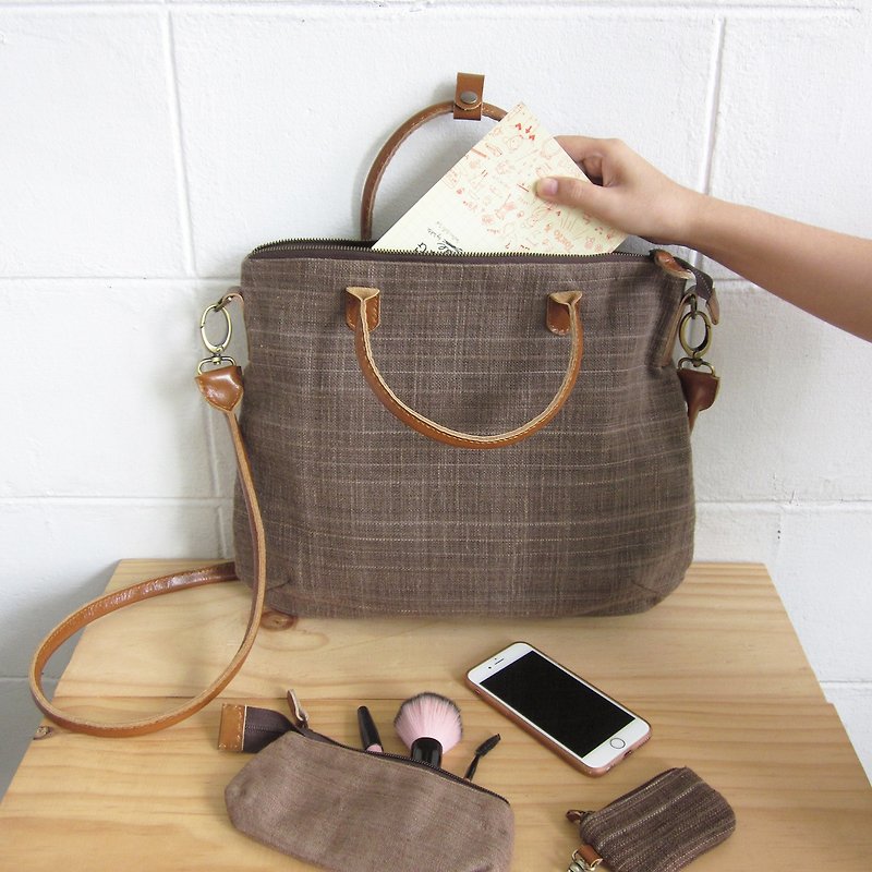 Crossbody Curve Bags Hand woven and Botanical dyed Cotton - Backpacks - Cotton & Hemp 
