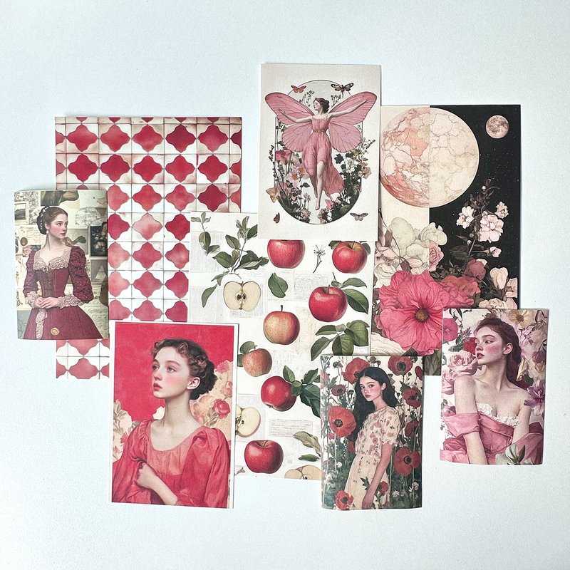 Collage pack Red Sticker + Paper MIX (anns note) vintage - 貼紙 - 紙 紅色