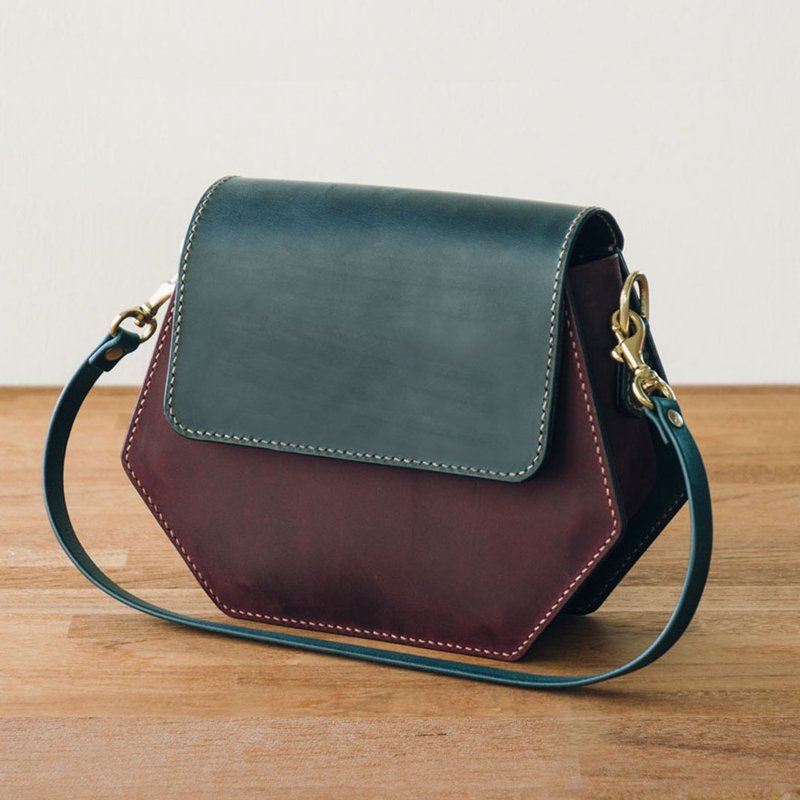 Honeycomb Bag Hexagonal Bag W1-047 - กระเป๋าถือ - หนังแท้ สีม่วง