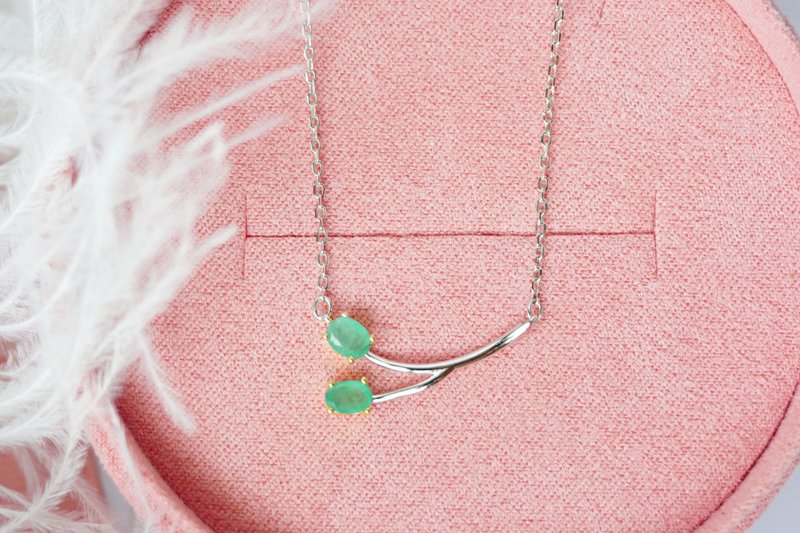 Natural Emerald Pendant and Necklace Silver925. - 項鍊 - 純銀 綠色