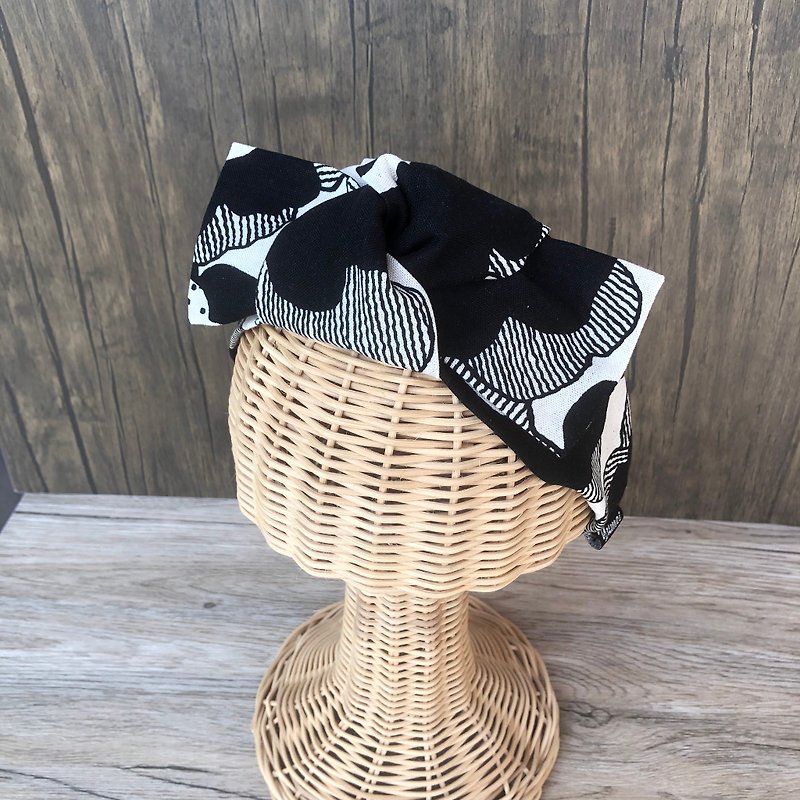 Nordic style big flower bow headband / リボンヘアバンド - Headbands - Cotton & Hemp Black